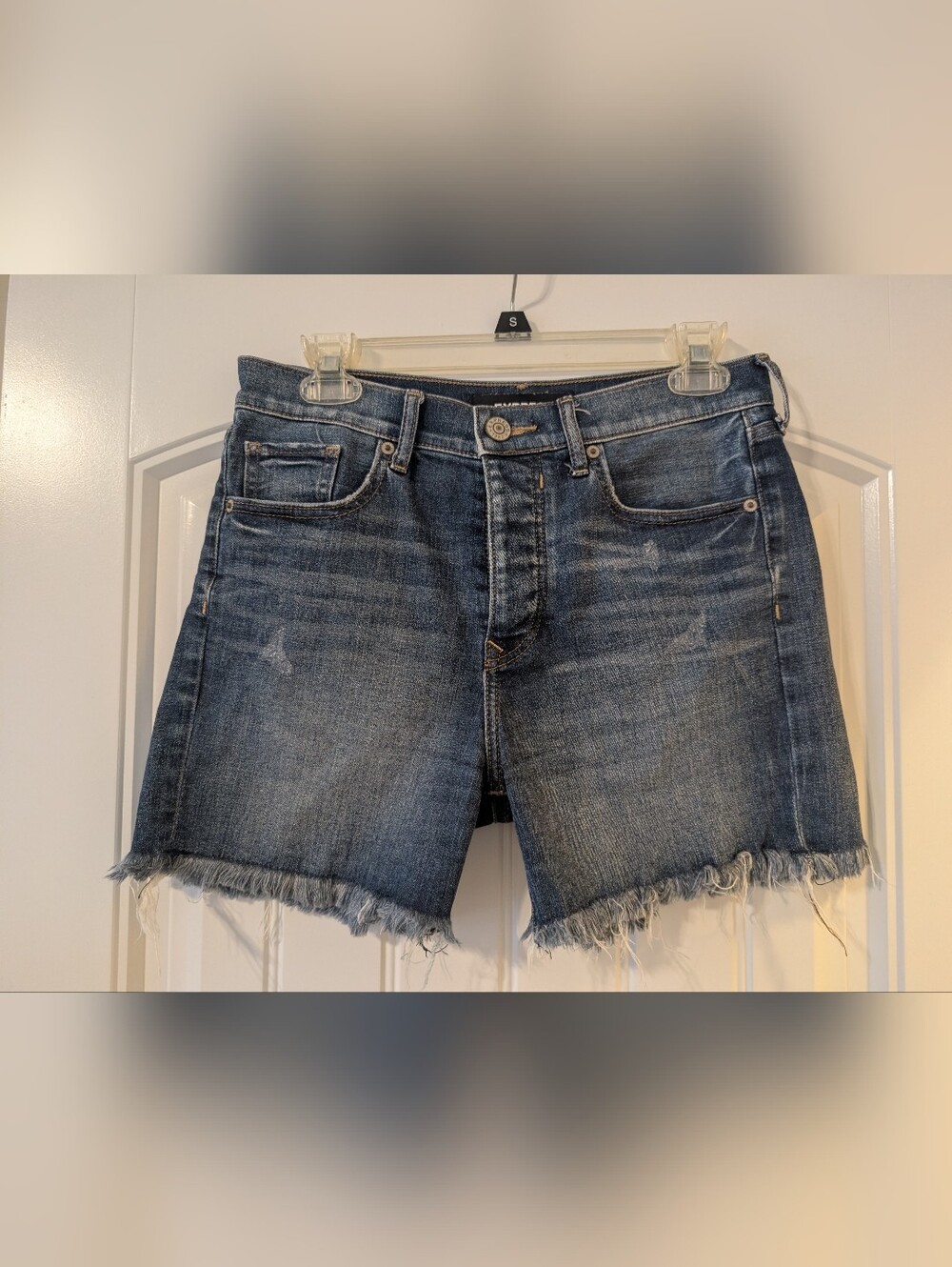 Size 2 Express Midi Vintage High Rise Raw-Hem Button Fly Denim Jean Shorts